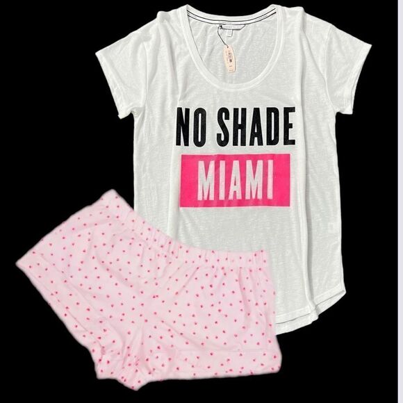 Victoria’s Secret Supersoft tee top & Cotton Hearts Pajama set white pink M - Picture 4 of 7